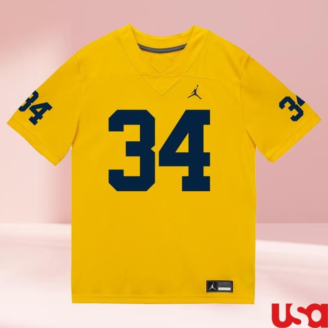 The M Den Michigan Wolverines #34 Jaydon Hood Student Athlete Maize Football Jersey T Shirt