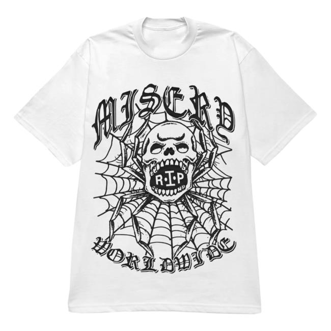Official Misery Worldwide Misery Spider Skull Graphic Print White Shirt