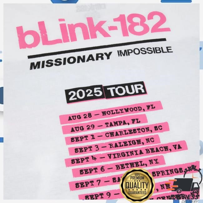 Official Blink 182 Blink-182 Missionary Impossible Tour White Tshirt Blink182