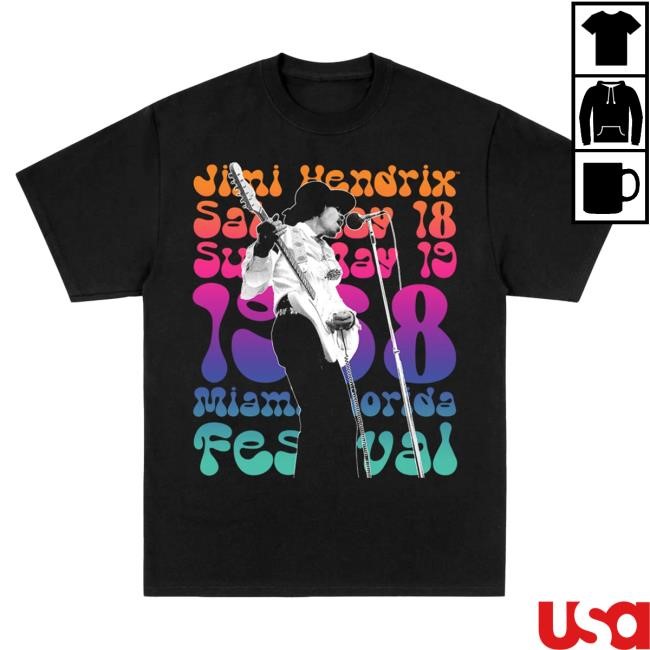 Jimi Hendrix 1968 Pop Festival Gradient Black Shirt