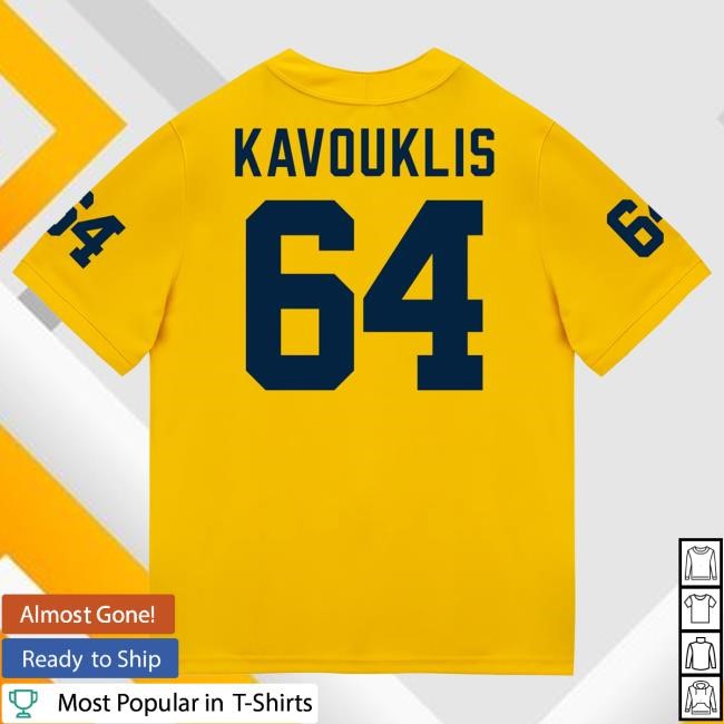 Michigan Wolverines #64 James Kavouklis Student Athlete Maize Football Jersey Shirt The M Den Shop Official