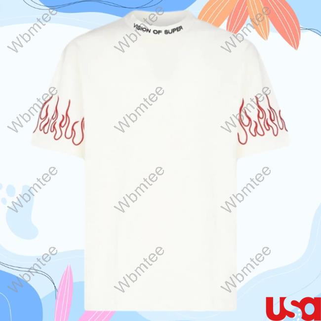 Official Vision Of Super White Tee Shirt With Black Gradient Flames