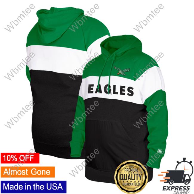 Official PhiladelphiaEagles Clothing Merch Store Shop New Era Kelly Green Philadelphia Eagles Throwback Colorblocked Sweatshirt 3D