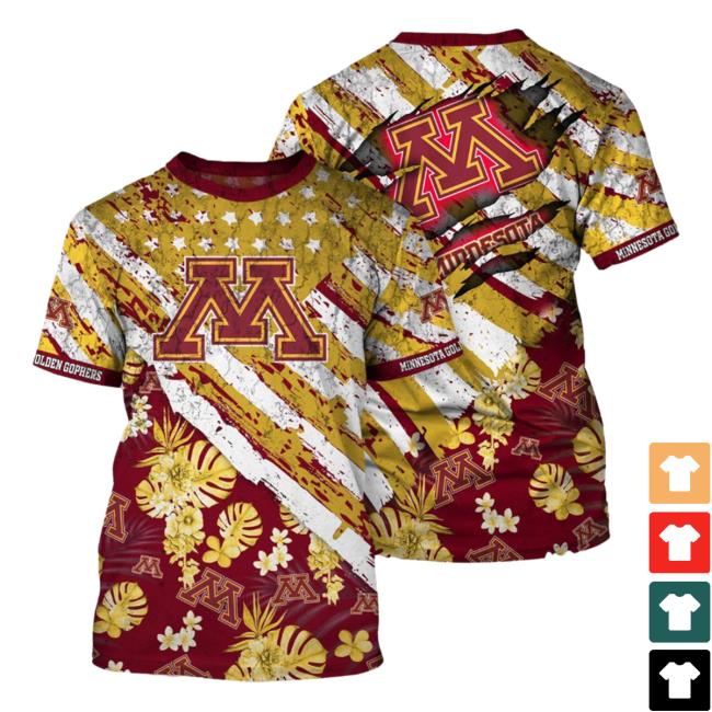 Banantees Minnesota Golden Gophers Tropical Flower Style And Flag All Over Printed 3D Top Shirt