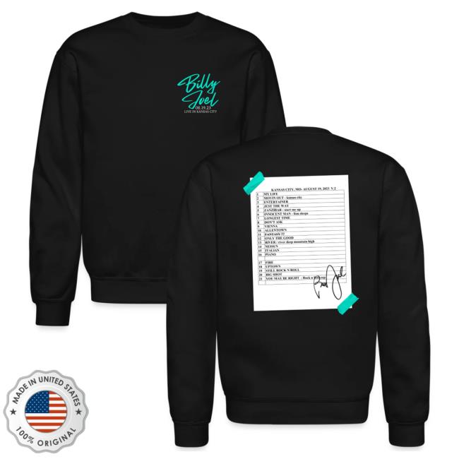 Official Billy Joel Merch Store Billy Joel "8-19-23 Kansas City Set List" Black Hood Online Exclusive Billy Joel Shop BillyJoel
