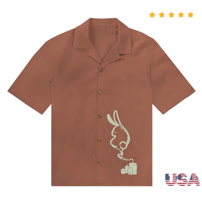 Official Apari Bunny Wisp Button Down Brown Hawaiian T-Shirt