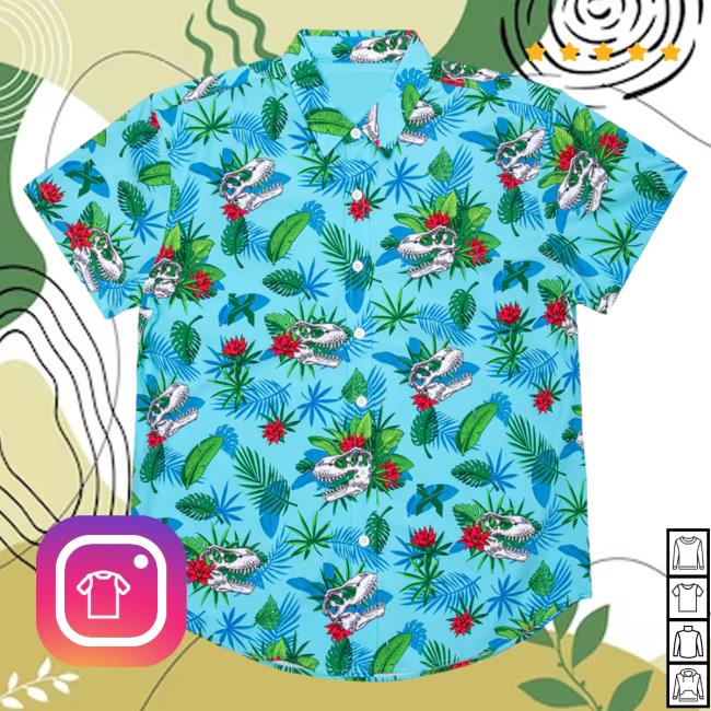 Official Excision Merch Aloha Rex Button Up Tees (Blue)