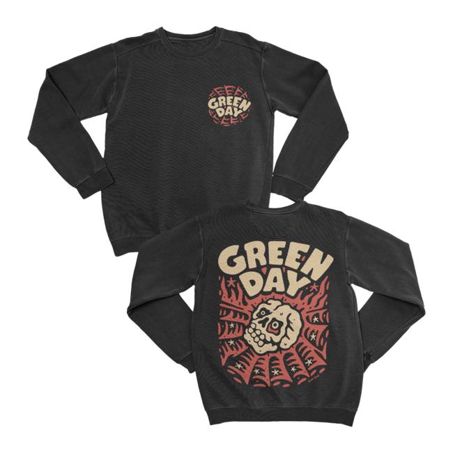 Official Green Day Apparel Clothing Merch Store Green Day Skull Spider Pullover Hoodie GreenDay Shop