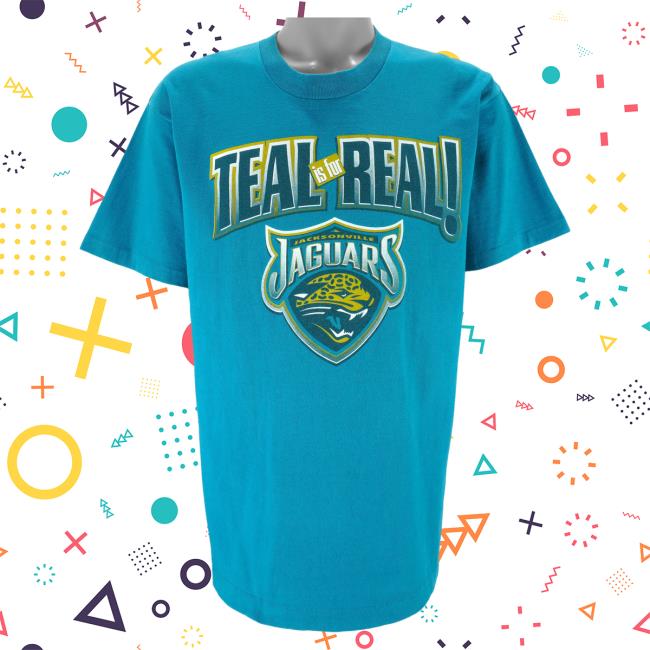 Official Vintage Club Clothing (Logo 7) - Jacksonville Jaguars Teal Is For Real Single Stitch Attractive Shirt 1990S Large