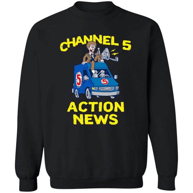 Channel 5 Merch Drop Actions News Black Tee Shirt Channel 5 Merch Drop Actions News Black Tee Shirt