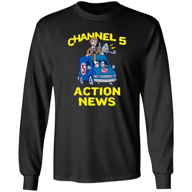 Channel 5 Merch Drop Actions News Black Tee Shirt Channel 5 Merch Drop Actions News Black Tee Shirt