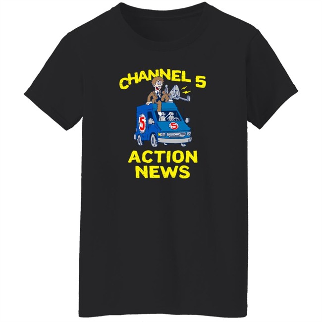 Channel 5 Merch Drop Actions News Black Tee Shirt Channel 5 Merch Drop Actions News Black Tee Shirt