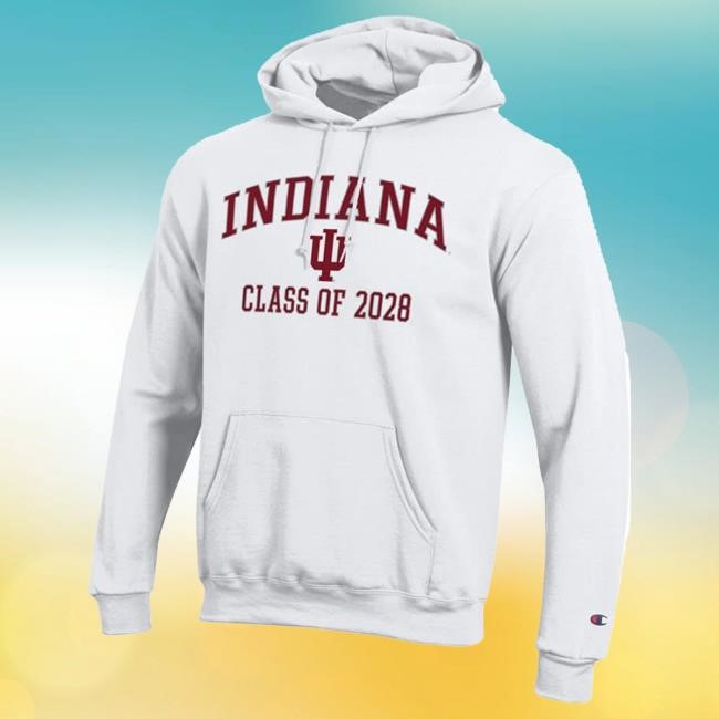 Official Shop Big Ten Store Mens Indiana Hoosiers White Champion Font Class of 2028 Powerblend Crew Neck
