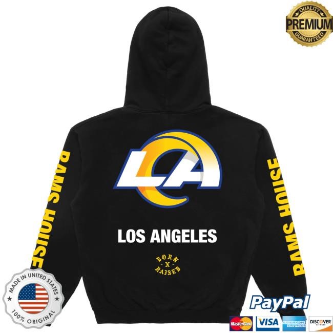 Official Born X Raised + Rams Classic Hooded Sweatshirt: Black NFL 2025 Kickoff