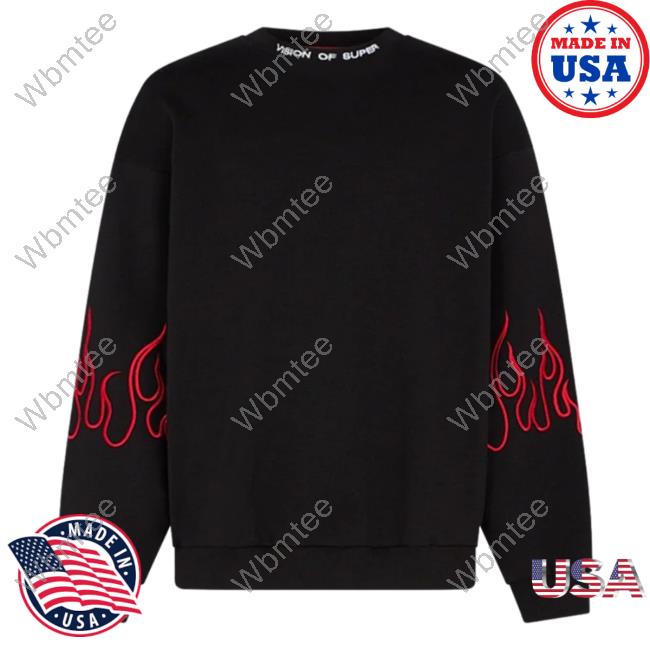 Official Vision Of Super Black Hoodie With Red Flames
