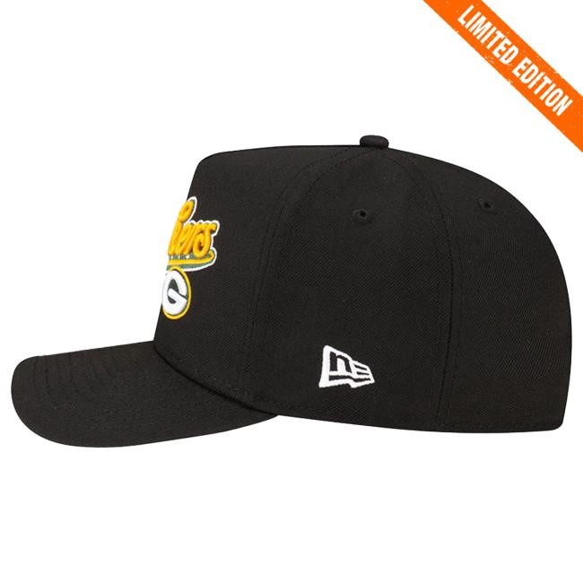 Official Born X Raised + Packers Pro Script A-Frame Snapback Hat: Black NFL 2025 Kickoff