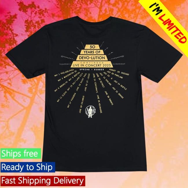 Official Devo Merch 50 Years of Devolution 2025 Black Tour T Shirt