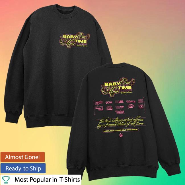 Official Britney Spears Merch Store Britney Spears ...Baby One More Time 25Th Track List Black Crew neck Sweatshirt Britney Spears Apparel Clothing Shop BritneySpears