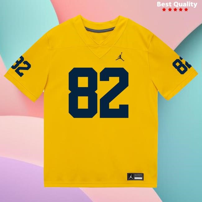 Michigan Wolverines #82 CJ Charlston Student Athlete Maize Football Jersey Tshirt The M Den Shop
