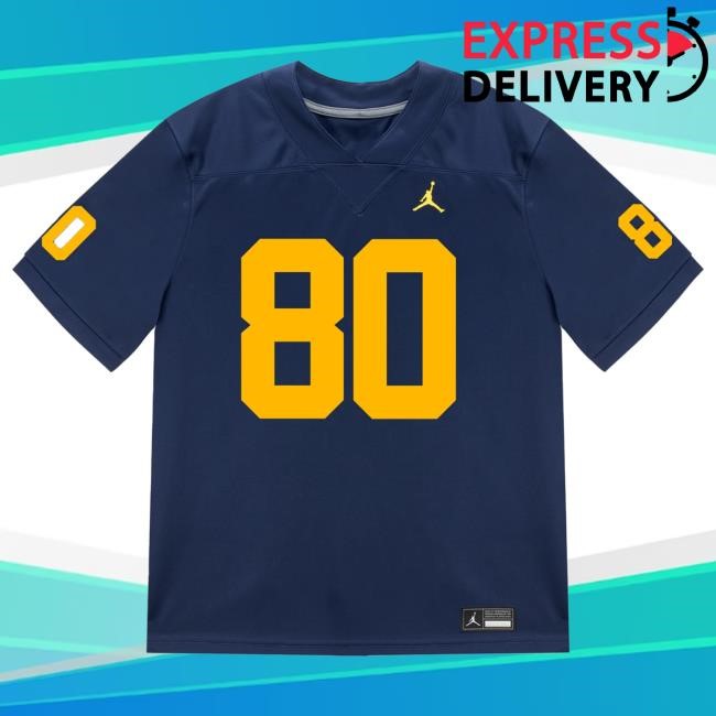 The M Den Michigan Wolverines #80 Hogan Hansen Student Athlete Blue Football Jersey T Shirt