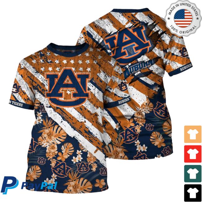 Official Auburn Tigers Tropical Flower Style And Flag All Over Printed 3D Shirts