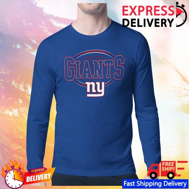 Official New York Giants Merch Men's Starter Royal New York Giants Team Track Graphic Long Sleeve Shirt NewYorkGiants