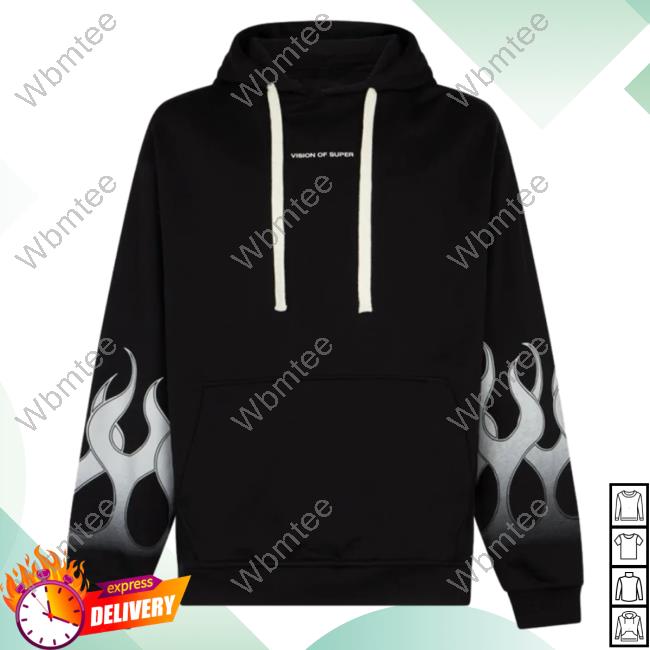 Official Vision Of Super Black Hoody With Grey Gradient Flames