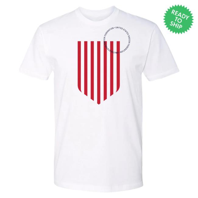 Official Uswnt Merch Store Uswnt Unisex USMNT Striped Crest White Tee Uswnt Apparel Clothing Shop