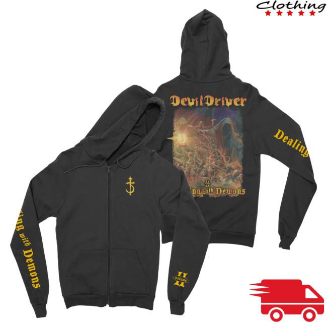 Official Night Shift Merch Store Devildriver - Dealing With Demons Ii Cross Zip-Up Sweatshirts NightShiftMerch