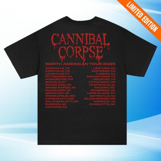 Official Cannibal Corpse Skull Maggot 2025 Tour T Shirt (Black)