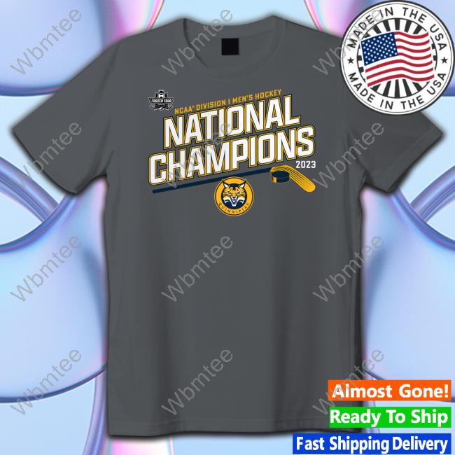 Quinnipiac Bobcats Ncaa Division I Men's Ice Hockey National Champions 2023 T Shirt Grey