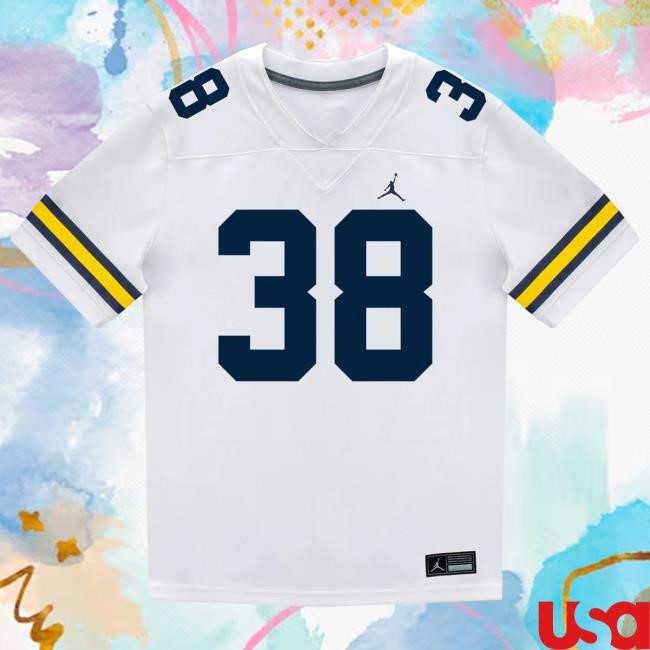 Michigan Wolverines #38 Bryce Wilcox Student Athlete White Football Jersey Shirt The M Den Shop