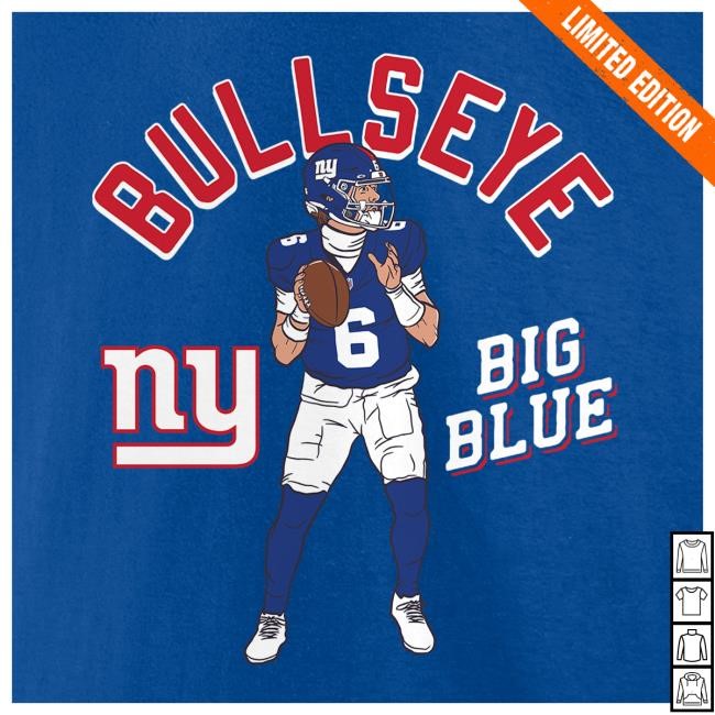 Official New York Giants Bulls Shop Men's Jaxson Dart Royal New York Giants Player Illustrative Pack Shirt NewYorkGiants