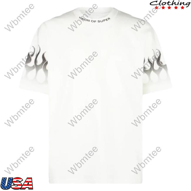 Official Vision Of Super White Hot Shirt With Grey Gradient Flames
