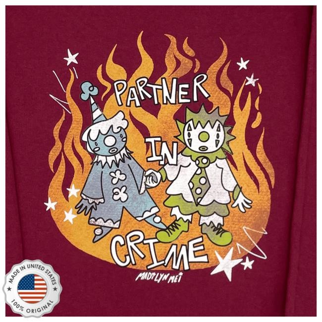 Official Hello Merch Madilyn Mei Partner In Crime Maroon Crew neck Sweatshirt HelloMerch