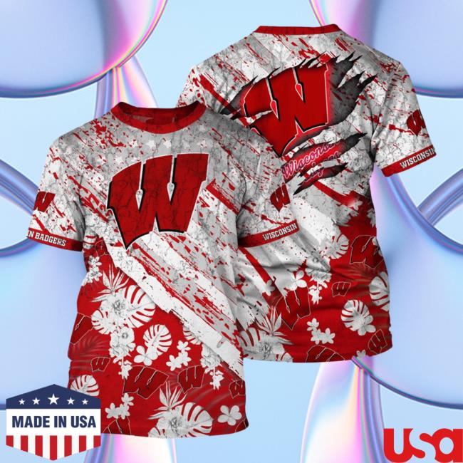 Banantees Wisconsin Badgers Tropical Flower Style And Flag All Over Printed 3D Sweatshirts