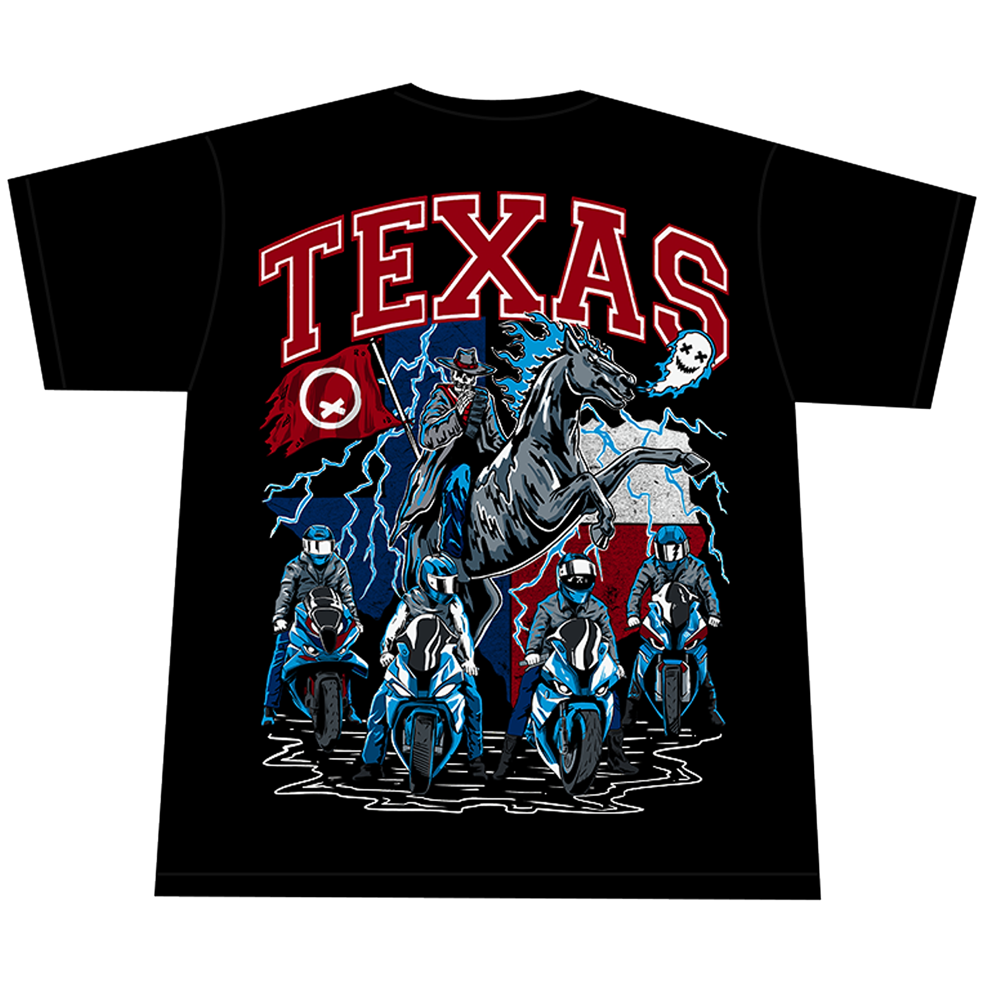 Lone Star Racing x Ghost – Texas Motorcycle Graphic Unisex Black Lone Star Racing x Ghost – Texas Motorcycle Graphic Unisex Black - Image 3
